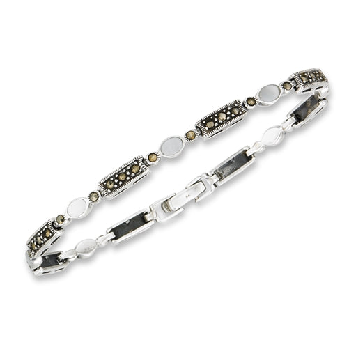 Sterling Silver Mother of Pearl and Marcasite 7" Bracelet