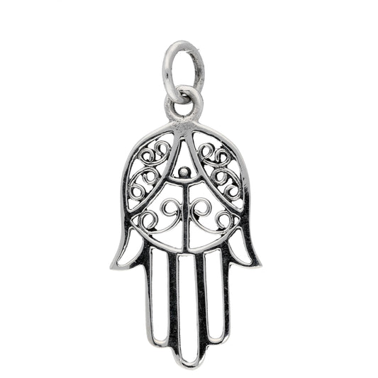 The Hand of Miriam - Hamsa Charm Pendant - Sterling Silver