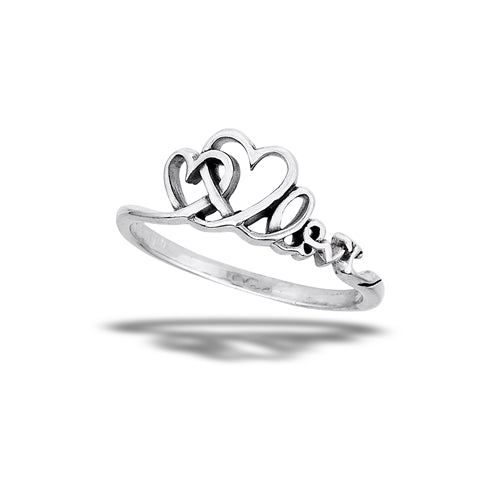 Linking Hearts With Love Cursive Script - Sterling Silver Ring