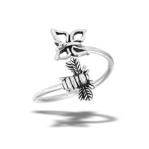 Sterling Silver Adjustable Bee and Butterfly Ring