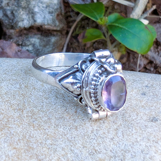 Oval Poison Ring - Sterling Silver and Gemstone
