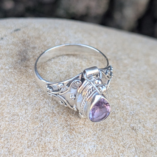Petite Pear-Shaped Gemstone Sterling Silver Poison Ring