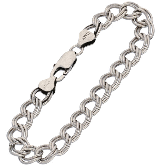 Double Link Chain Charm Bracelet - Anti-Tarnish or Antiqued Sterling Silver