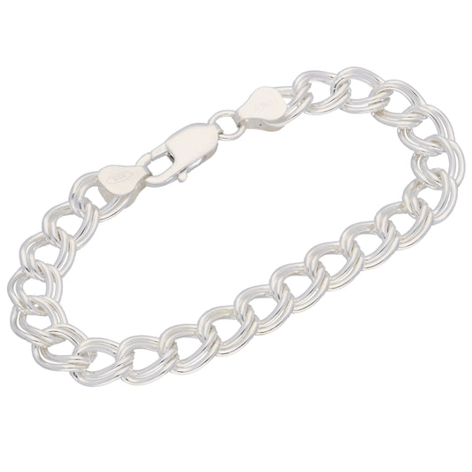 Double Link Chain Charm Bracelet - Anti-Tarnish or Antiqued Sterling Silver