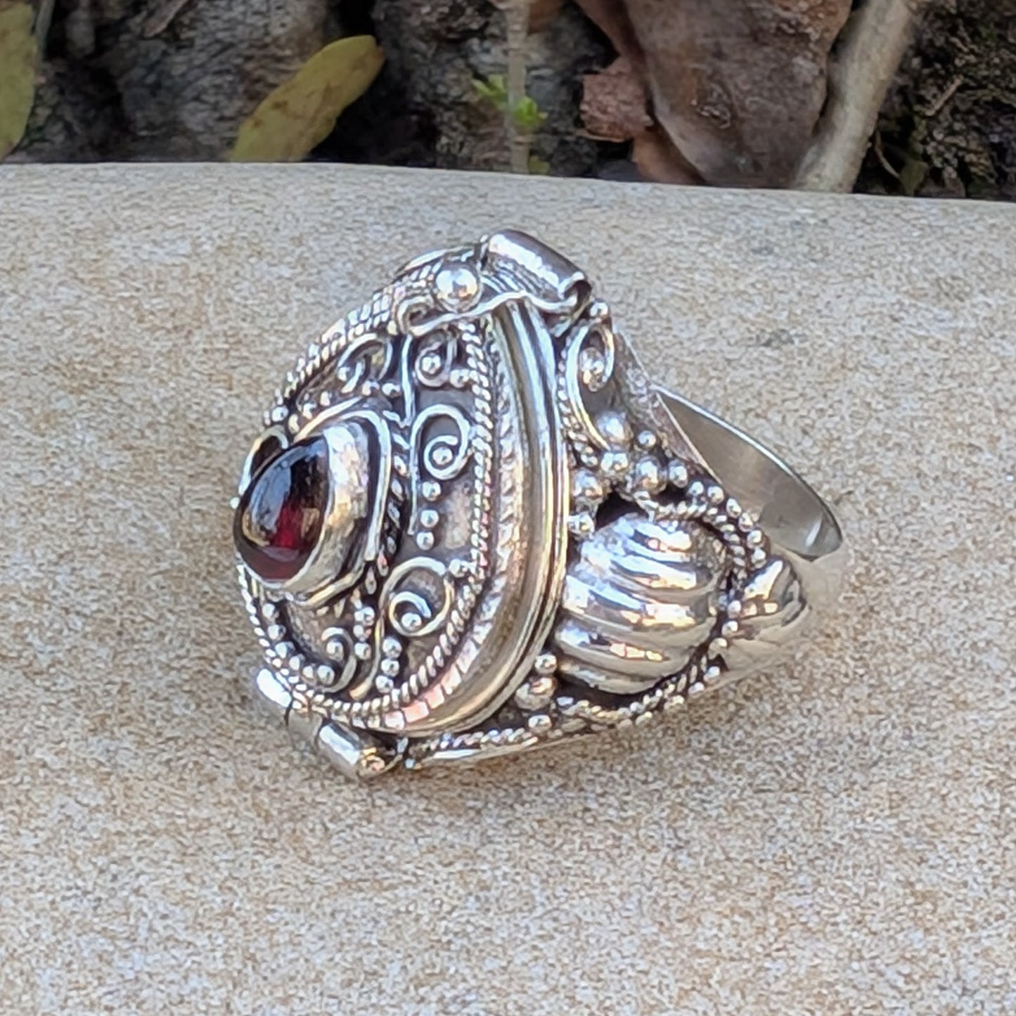 Large Poison Ring in Sterling Silver with Teardrop Gemstone