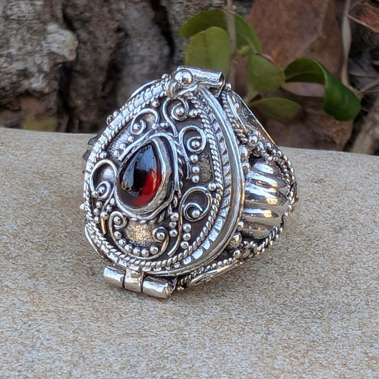 Large Poison Ring in Sterling Silver with Teardrop Gemstone