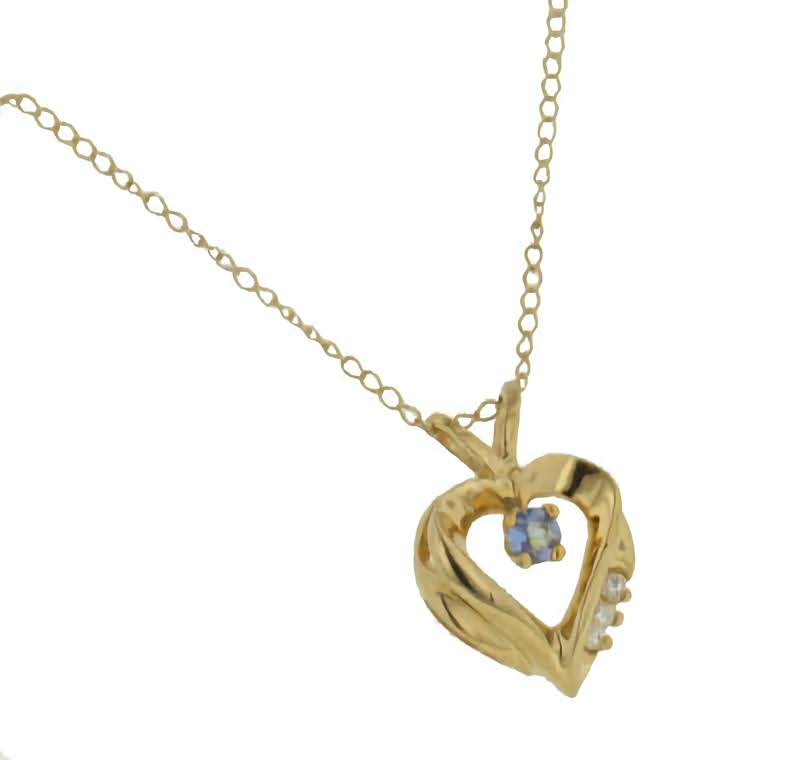 10K Yellow Gold Heart Pendant and 18" Necklace with Genuine Tanzanite