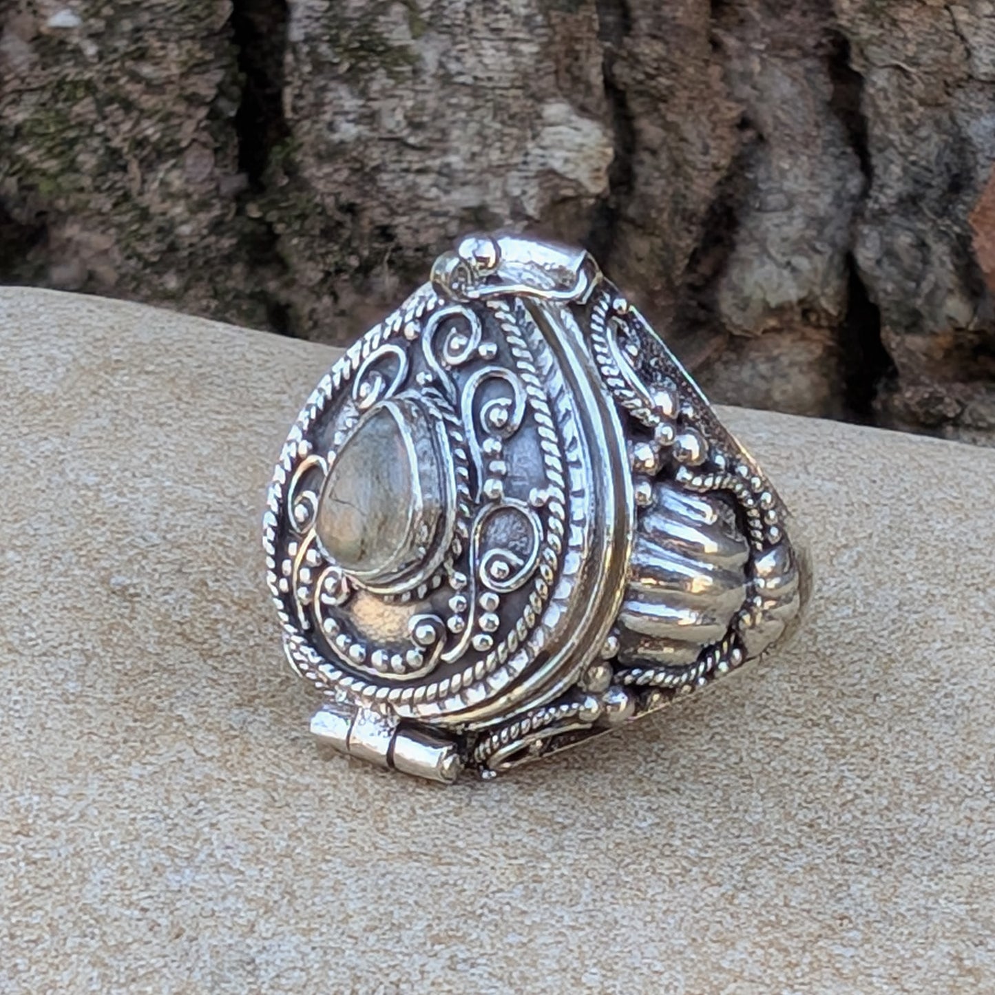 Large Poison Ring in Sterling Silver with Teardrop Gemstone