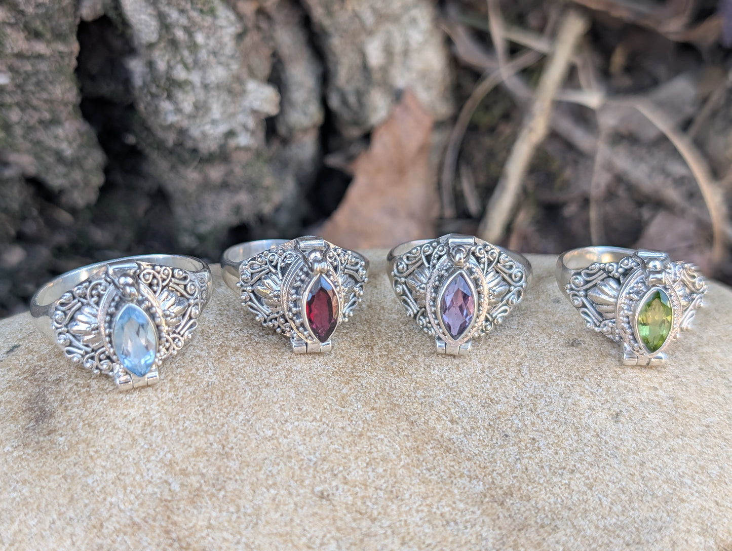 Marquise Faceted Gemstone Sterling Silver Poison Ring