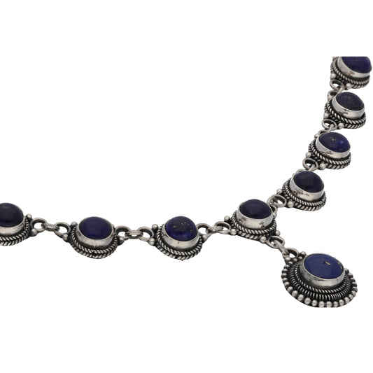 20" Sterling Silver Round Dark Blue Lapis Drops Y Necklace