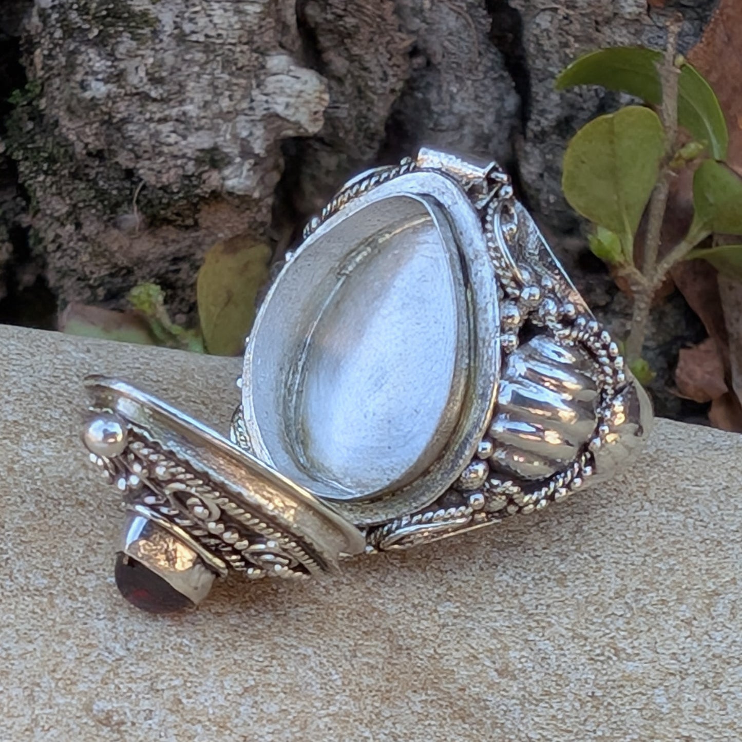 Large Poison Ring in Sterling Silver with Teardrop Gemstone