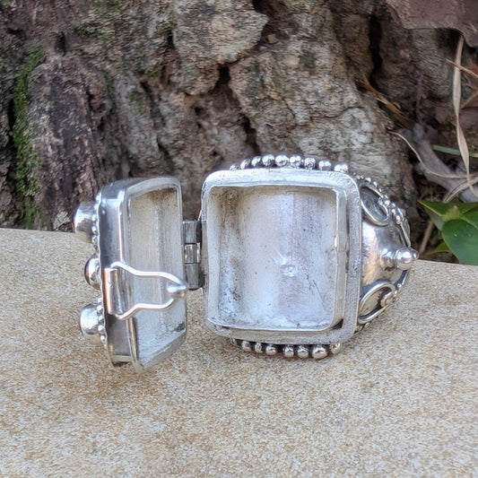 Gothic Large Square Poison Vessel Ring in Sterling Silver