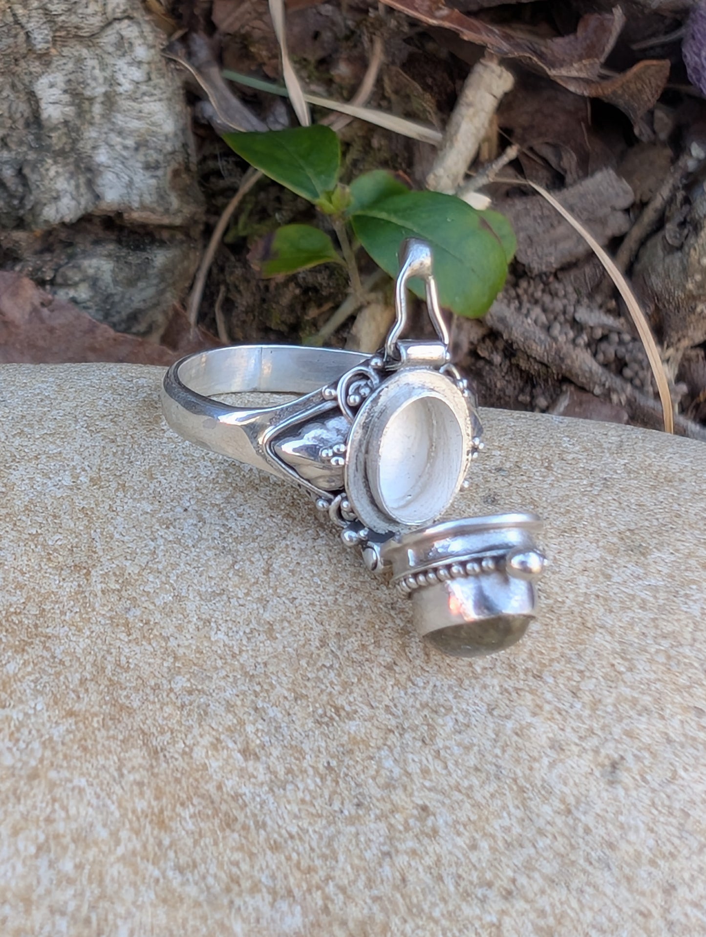 Oval Poison Ring - Sterling Silver and Gemstone