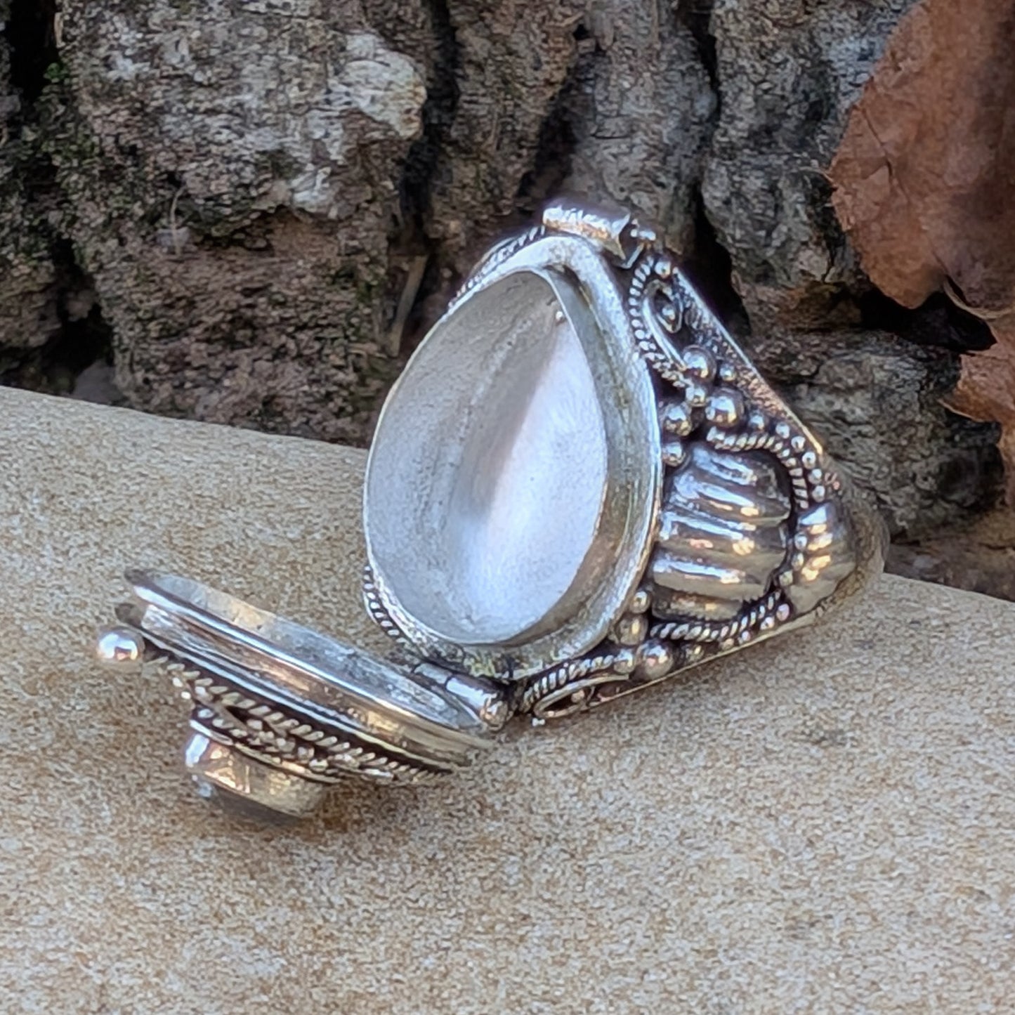 Large Poison Ring in Sterling Silver with Teardrop Gemstone