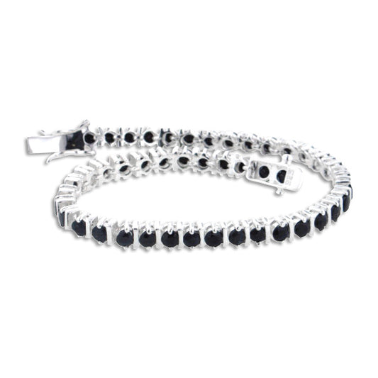 Sterling Silver Genuine Midnight Sapphire Tennis Link Bracelet 7"