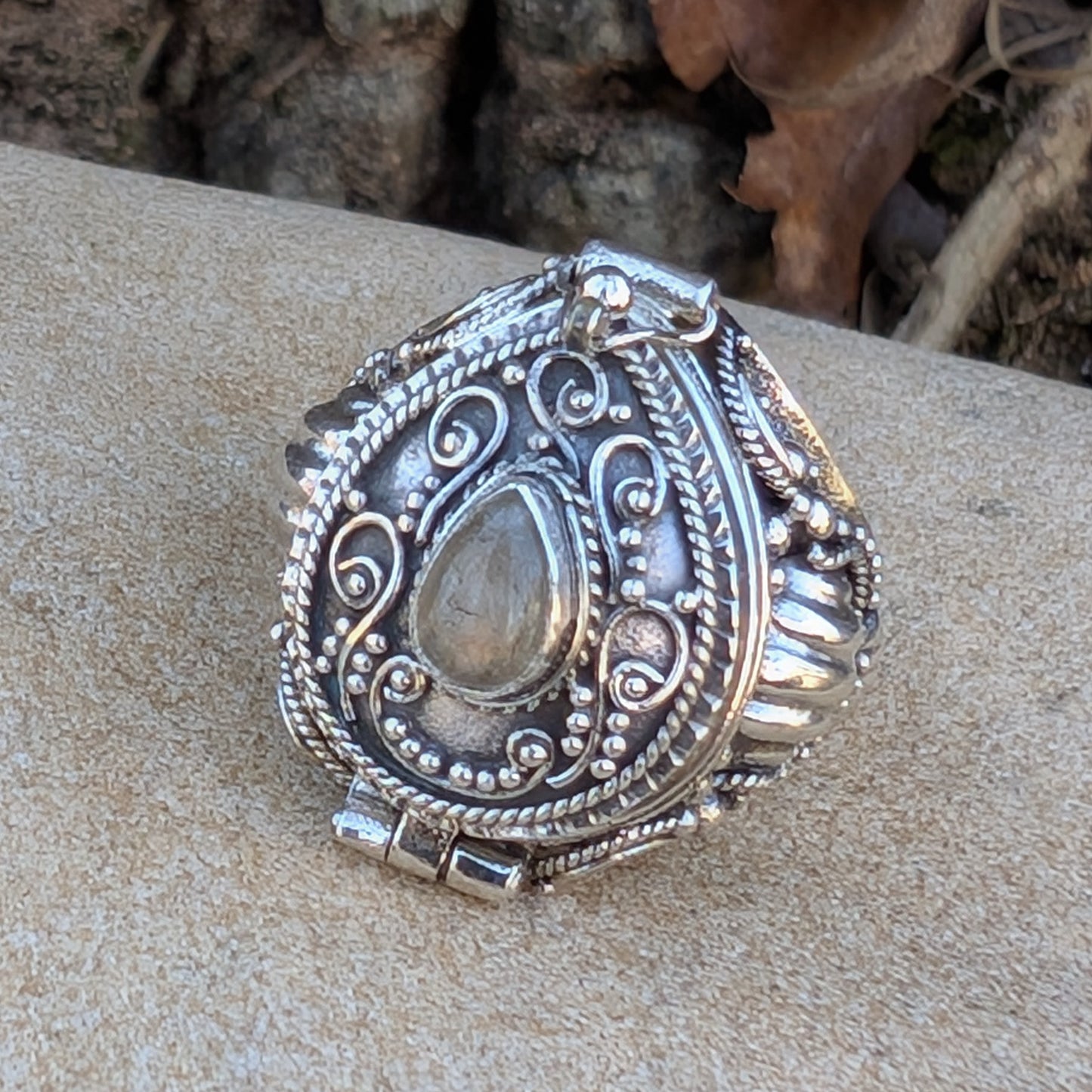Large Poison Ring in Sterling Silver with Teardrop Gemstone