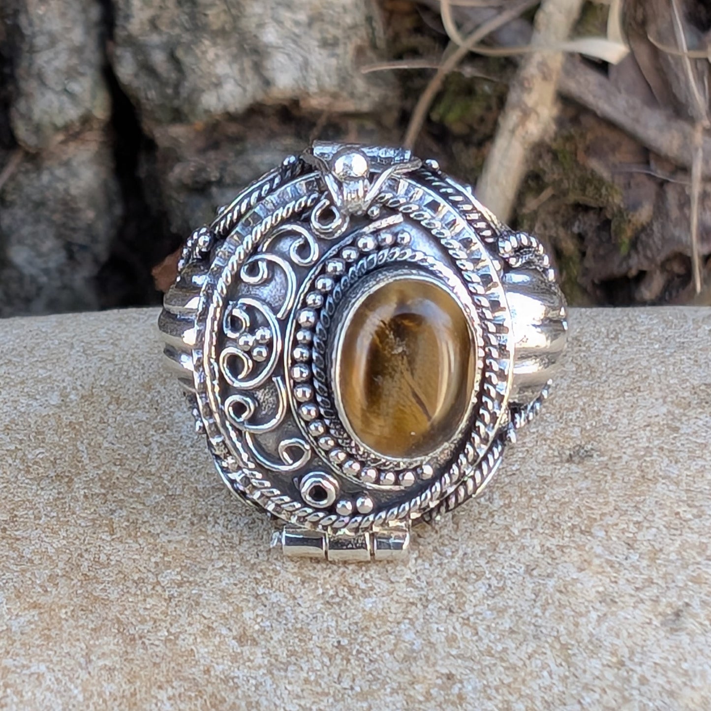 Medieval Eye - Gemstone Poison Box Locket Ring in Sterling Silver