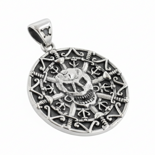 Sterling Silver Pirate Skull Medallion Pendant