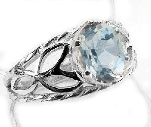 Genuine Blue Topaz Oval and Open Leaves Sterling Silver Ring - Silver Insanity