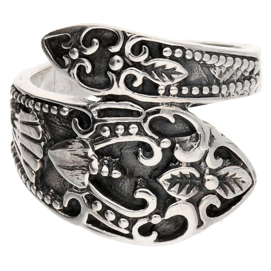 Sterling Silver Antiqued Style Ornate Spoon Ring - Silver Insanity