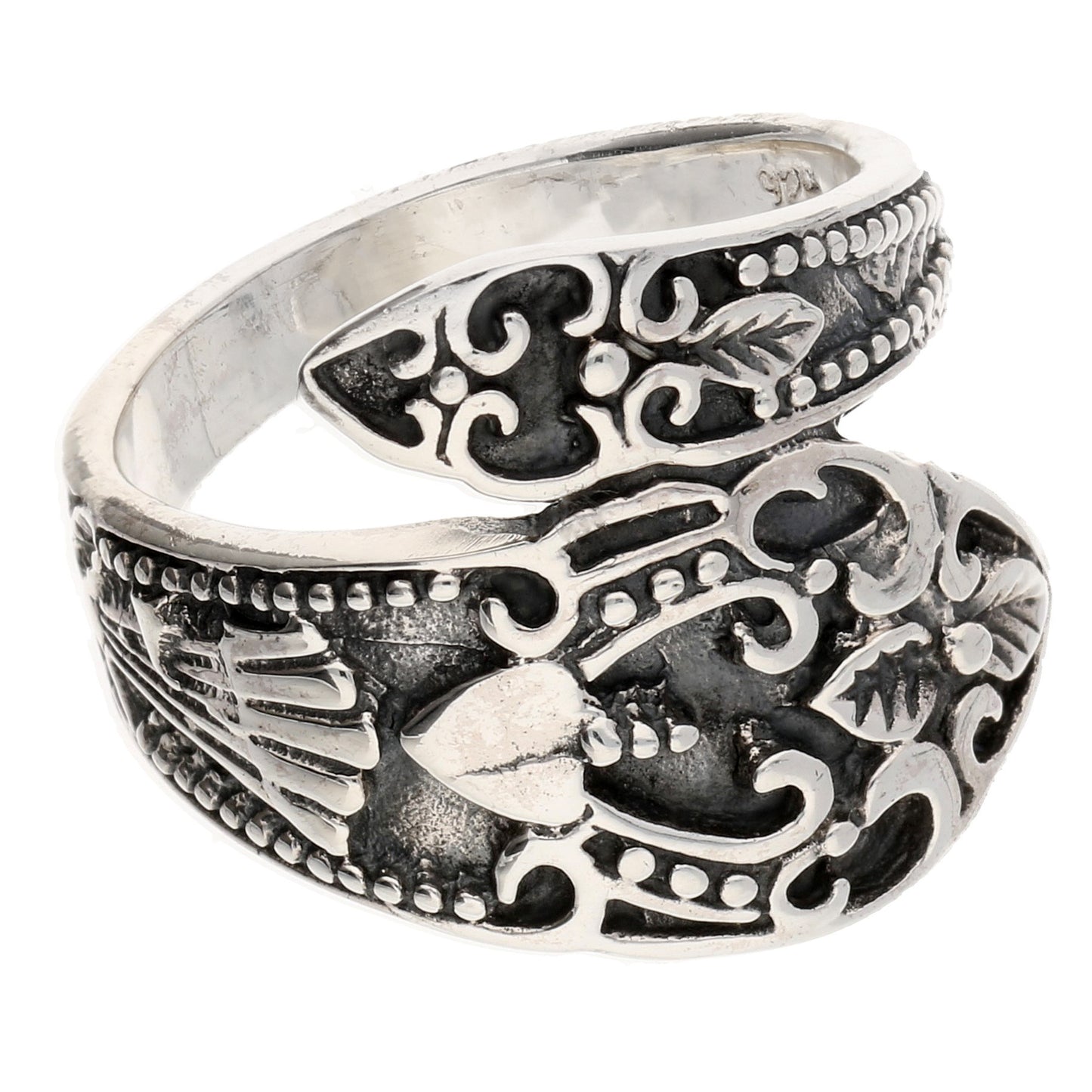 Sterling Silver Antiqued Style Ornate Spoon Ring - Silver Insanity