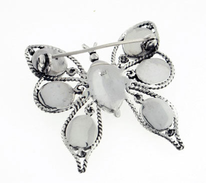 Large Sterling Silver Butterfly Pin Brooch with Genuine Baltic Amber - Silver Insanity