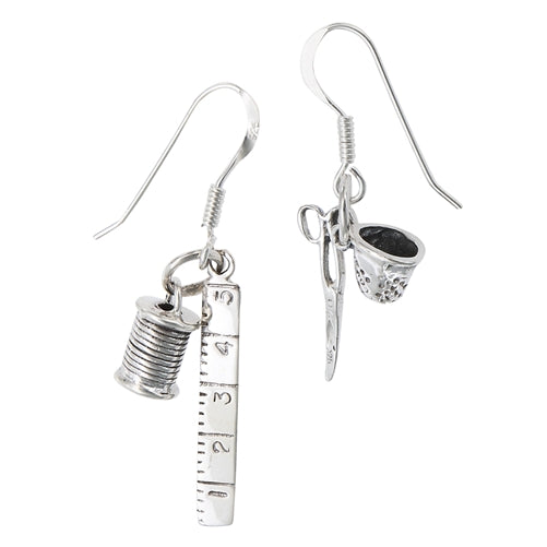 Sterling Silver Sewing Charm Tailor Seamstress Earrings - Silver Insanity