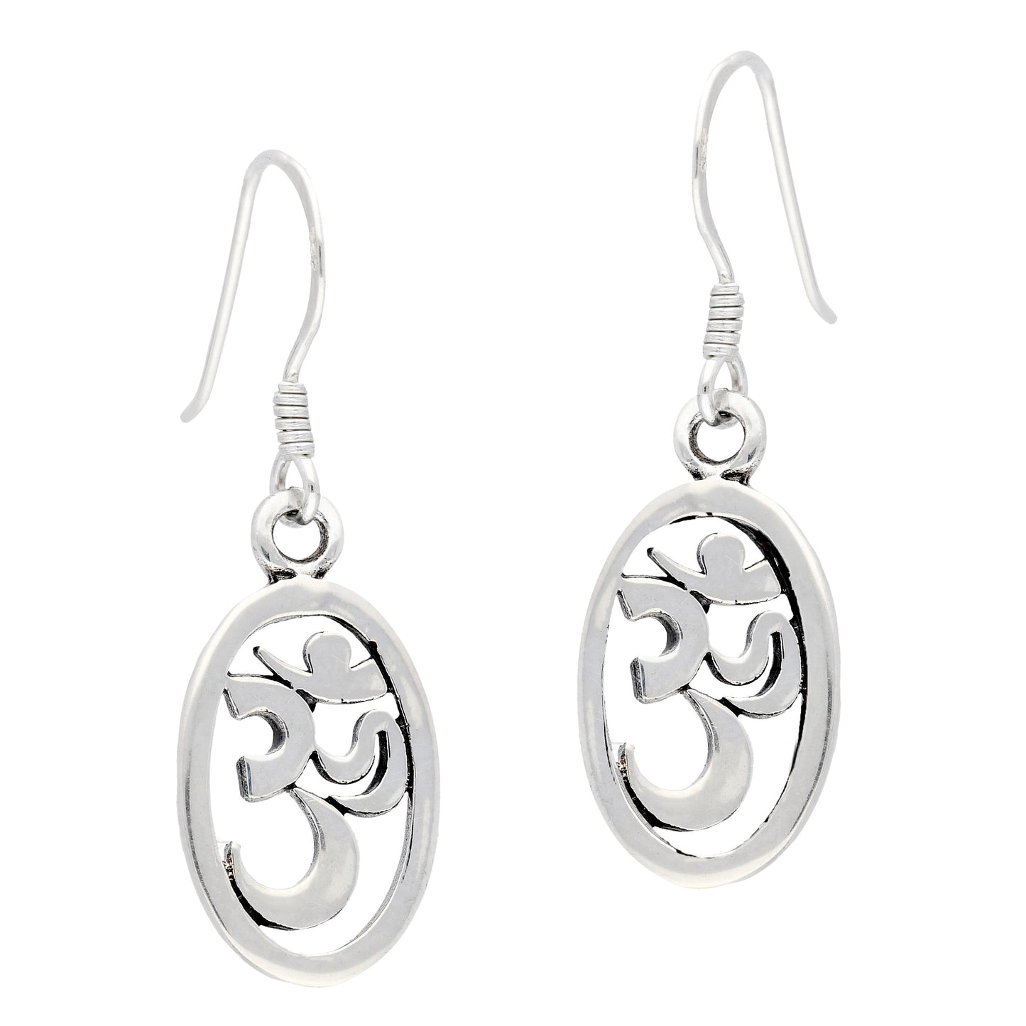 Sterling Silver OM Hindu Symbol Dangle Hook Earrings - Silver Insanity