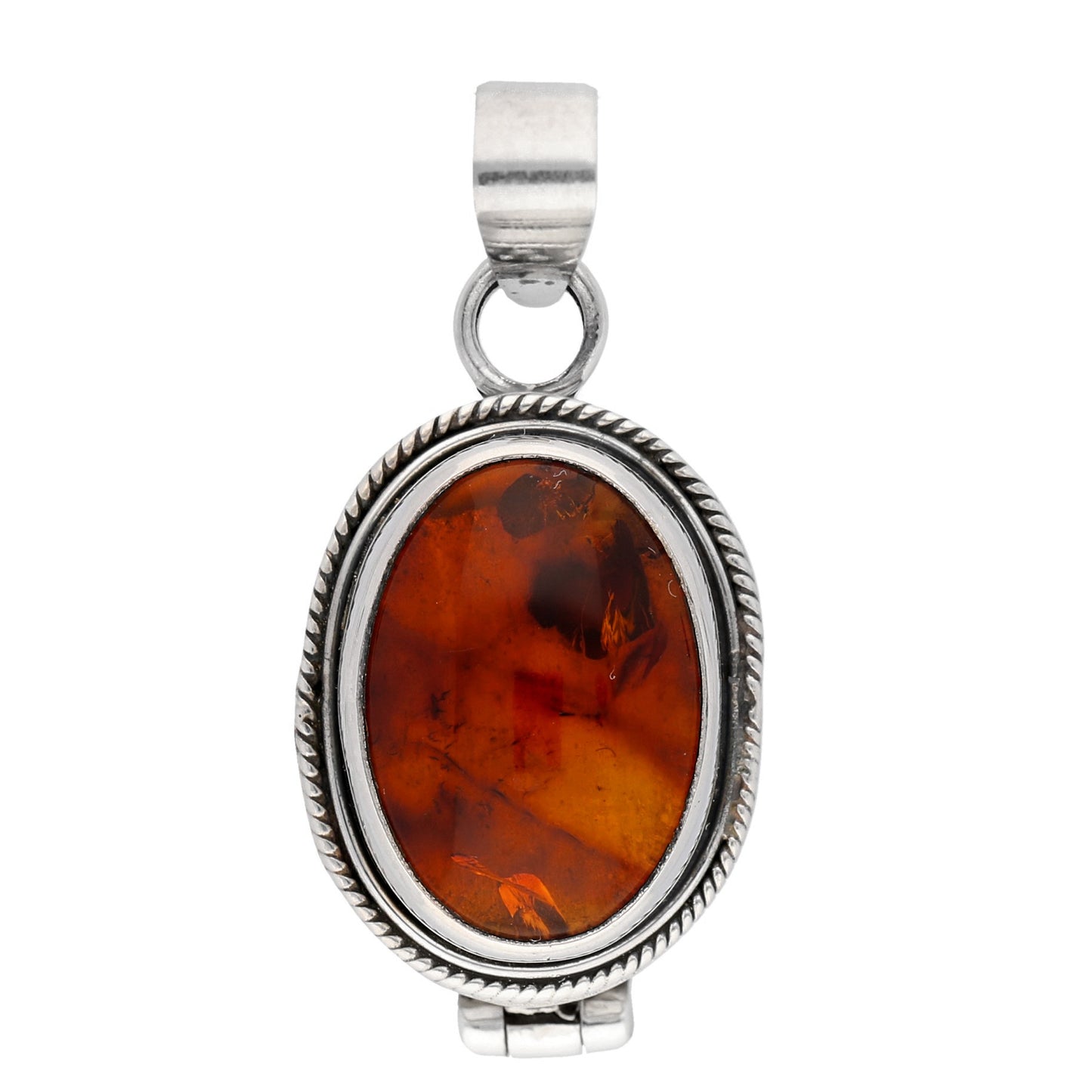 Oval Amber or Blue Lapis Gemstone Sterling Silver Poison Locket Pill Box Pendant - Silver Insanity