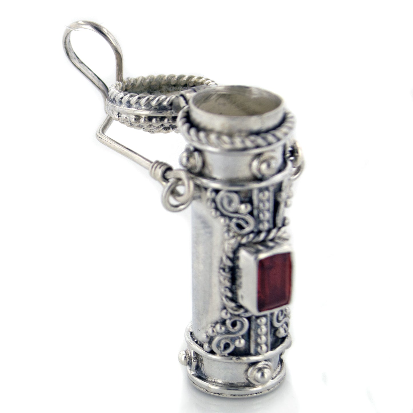 Tall Sterling Silver Moonstone, Amethyst, Garnet, or Peridot Poison Bottle Pillbox Urn Pendant - Silver Insanity