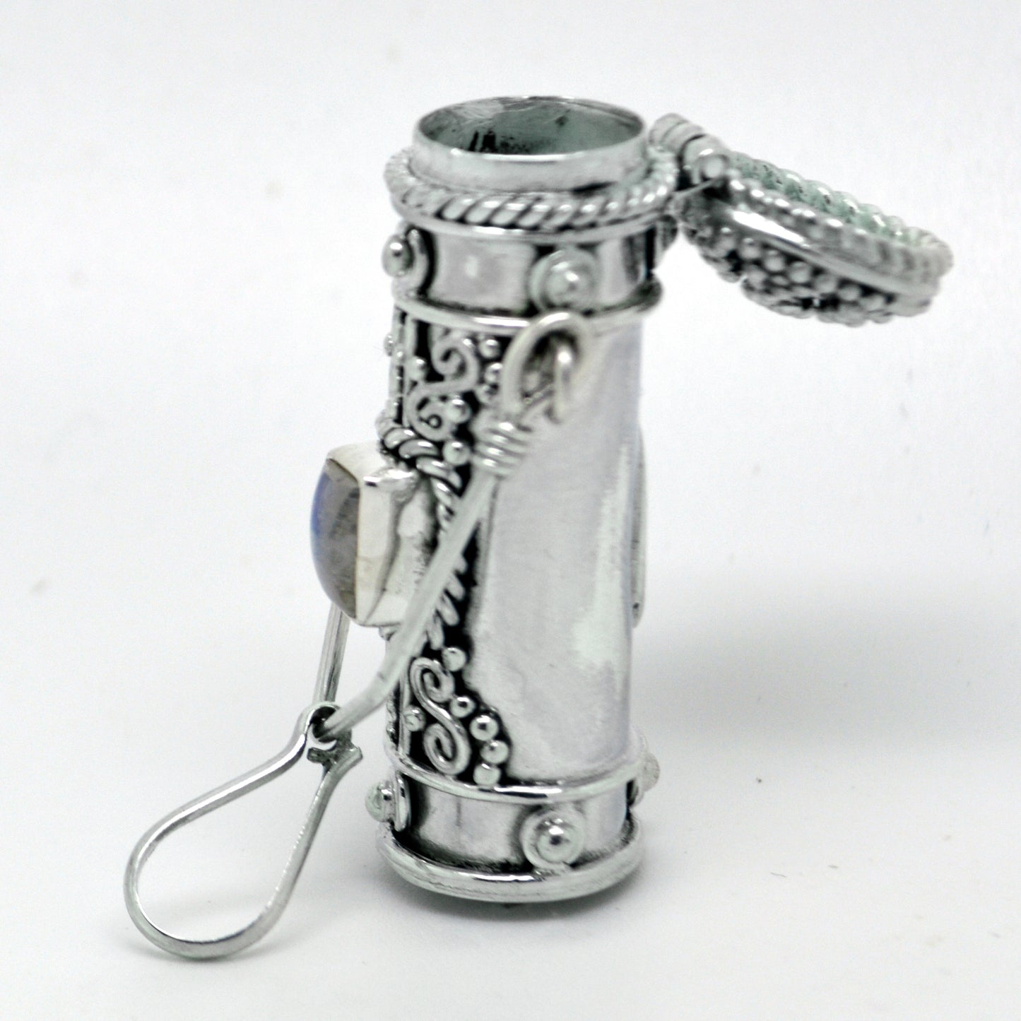 Tall Sterling Silver Moonstone, Amethyst, Garnet, or Peridot Poison Bottle Pillbox Urn Pendant - Silver Insanity