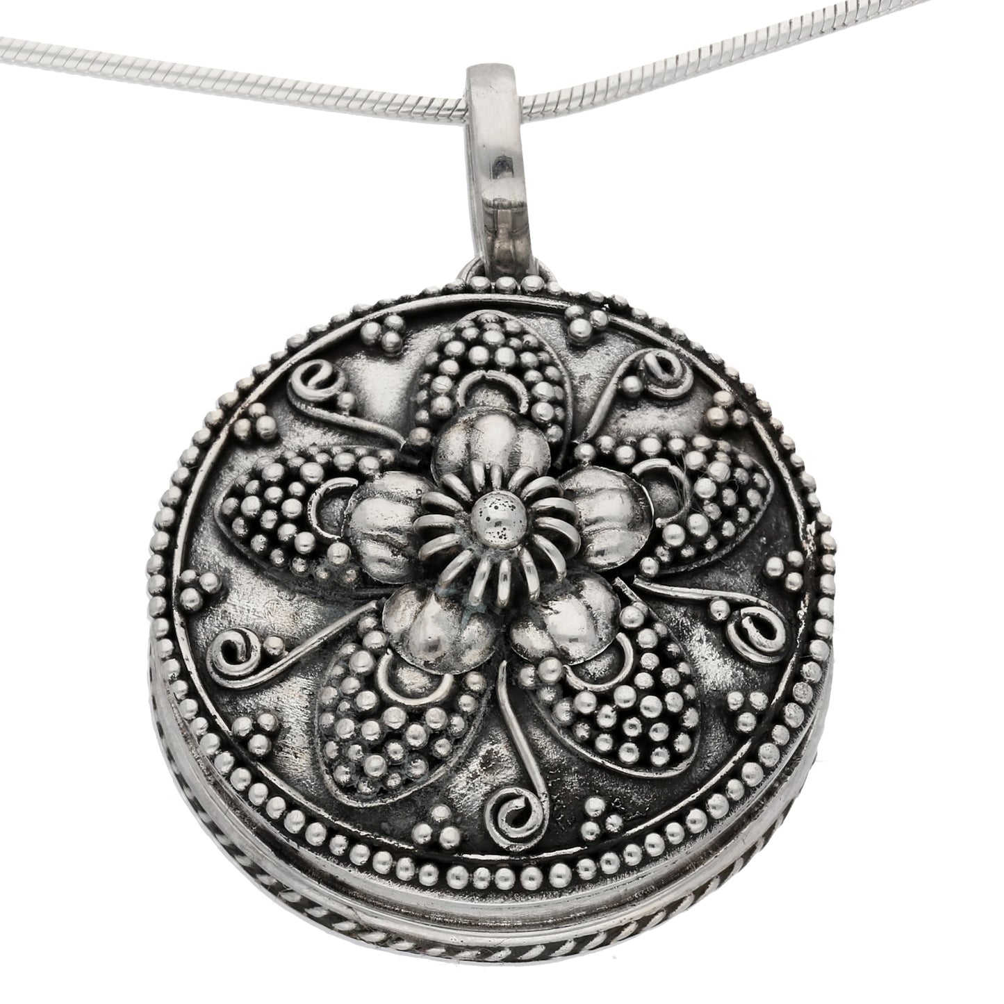 Floral Bali Sterling Silver Poison Locket Scent Pendant