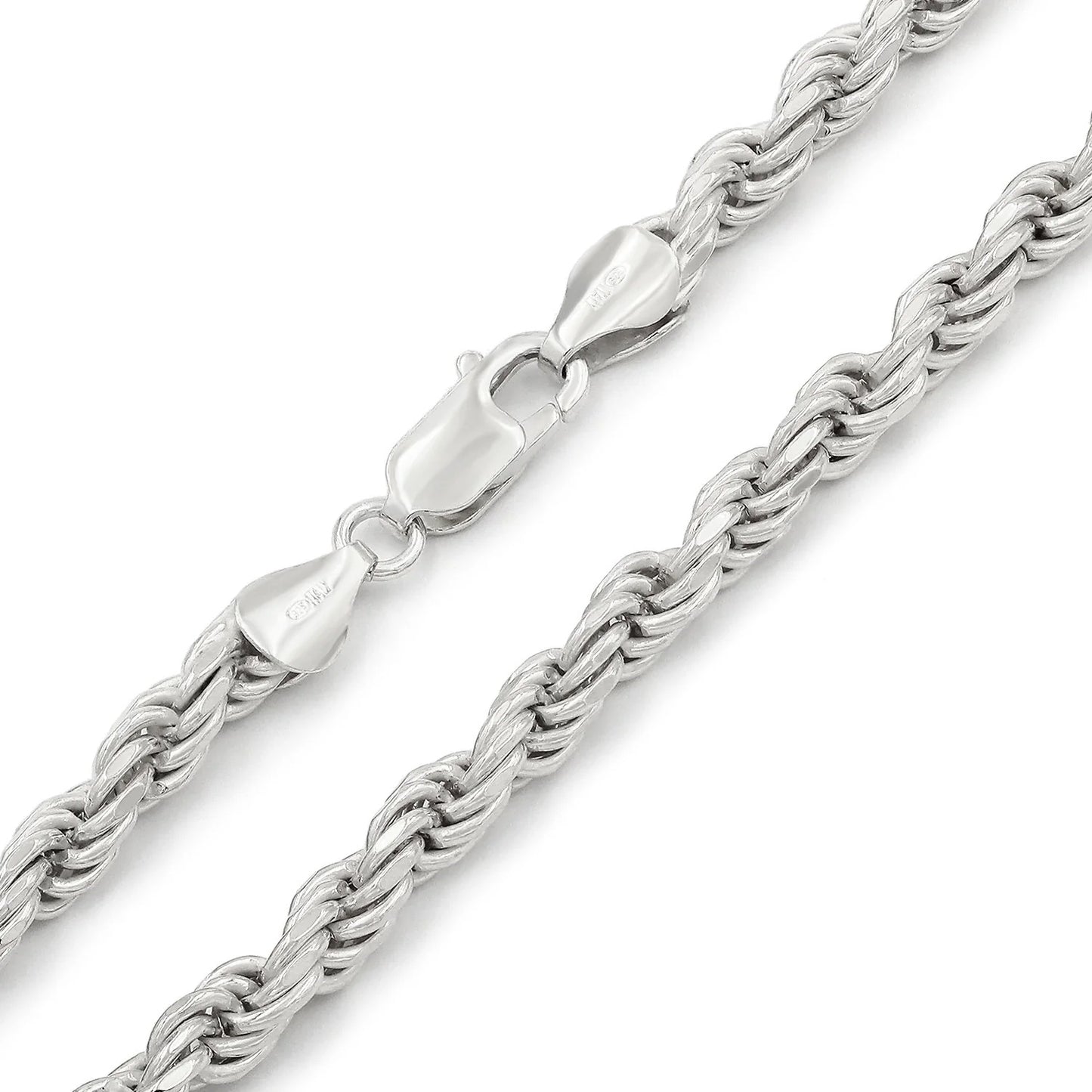 Diamond-Cut Rope Chain, 5mm Thick, Anti-Tarnish Sterling Silver