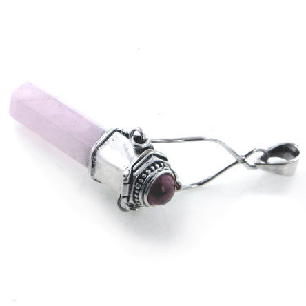 Genuine Garnet and Rose Quartz Healing Life Crystal and Sterling Silver Pendant - Silver Insanity