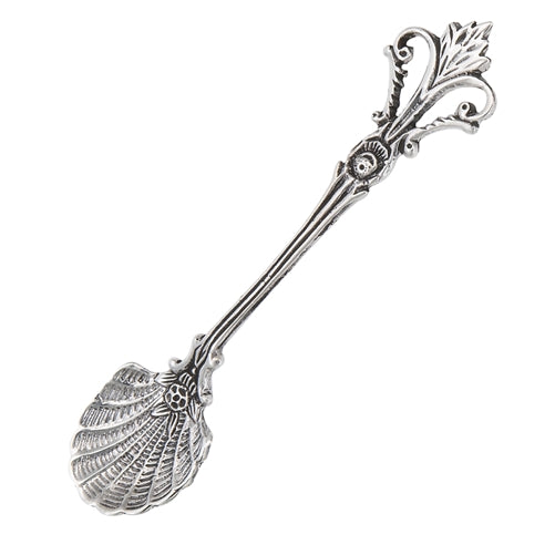 New Ornate or Fancy Seashell Sterling Silver Salt Spoon - Silver Insanity