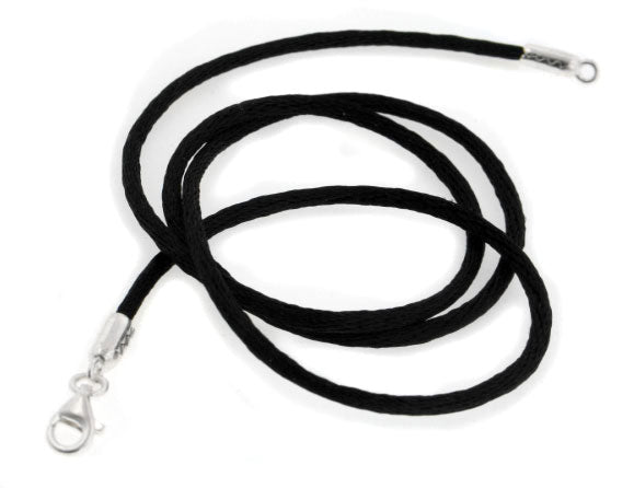 New Black Silk Cord Chain Necklace Sterling Silver - Silver Insanity