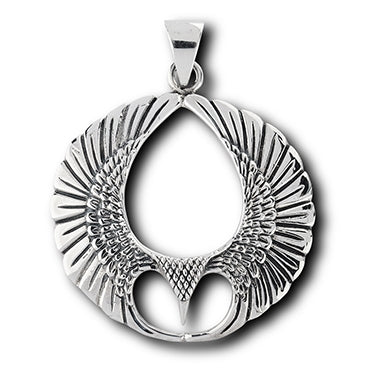 Winged Sterling Silver Spread Open Phoenix Wing Pendant - Silver Insanity