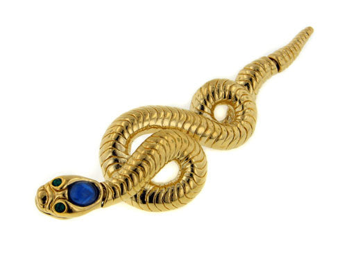 Moveable Gold-Tone Crystal Snake Brooch Bar Lapel Pin - Silver Insanity