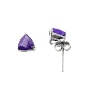 7mm Trillion Cut Genuine Amethyst Studs Sterling Silver Earrings - Silver Insanity