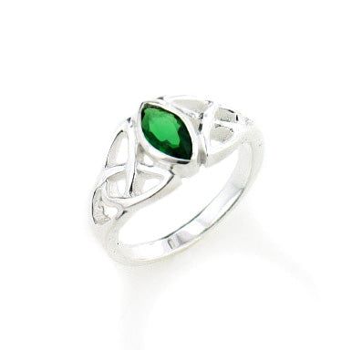 Sterling Silver Scottish Celtic Knot Emerald-Green Glass Ring - Silver Insanity