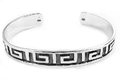 Heavy Solid Sterling Silver Greek Key Pattern Cuff Bracelet - Silver Insanity