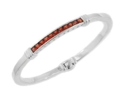 Channel Genuine Garnet Sterling Silver Bangle Bracelet - Silver Insanity