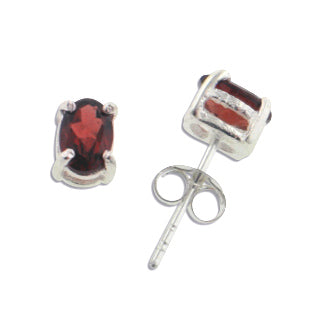 Oval Garnet Post Stud Earrings Sterling Silver