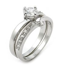 Sterling Silver Solitaire Wedding Ring Band Set - Silver Insanity