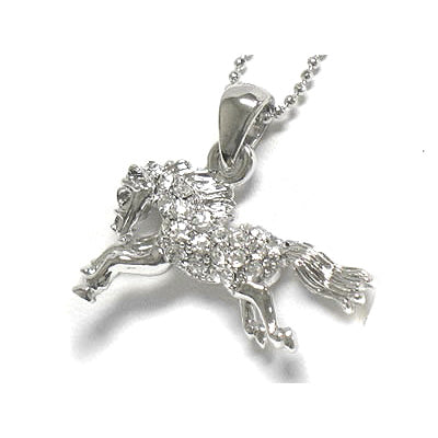 Horse Crystal Stallion White Gold Plated Pendant Necklace 17" Snake Chain - Silver Insanity