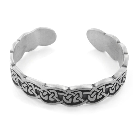 Narrow Engraved Cuff of Celtic Knots Pewter Adjustable 7" Bracelet - Silver Insanity