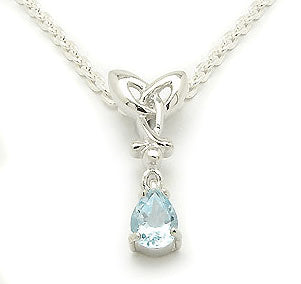 Celtic Knot w/ Blue Topaz Drop Sterling Silver Necklace - Silver Insanity