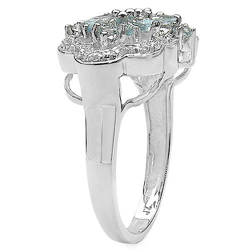 Aquamarine & White Topaz Gemstone Sterling Silver Ring Size 7 - Silver Insanity