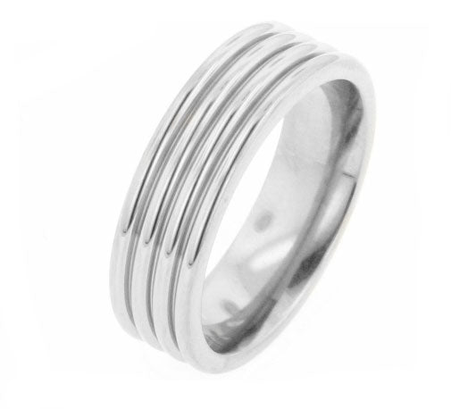 Mens Ridged Ripple Titanium Wedding Band Ring - Silver Insanity