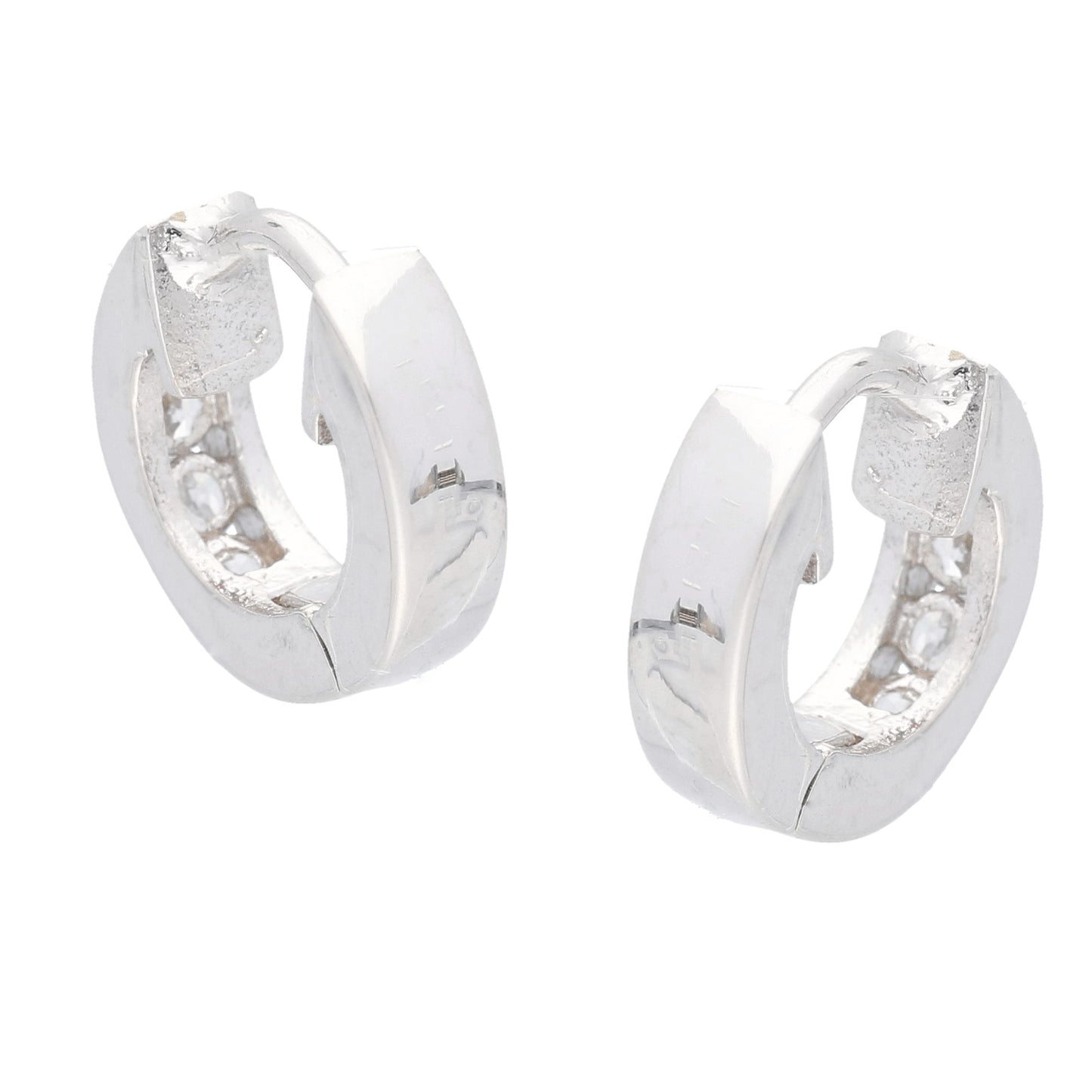 Tiny CZ Ear Huggers Sterling Silver Huggie Hoop Earrings - Silver Insanity